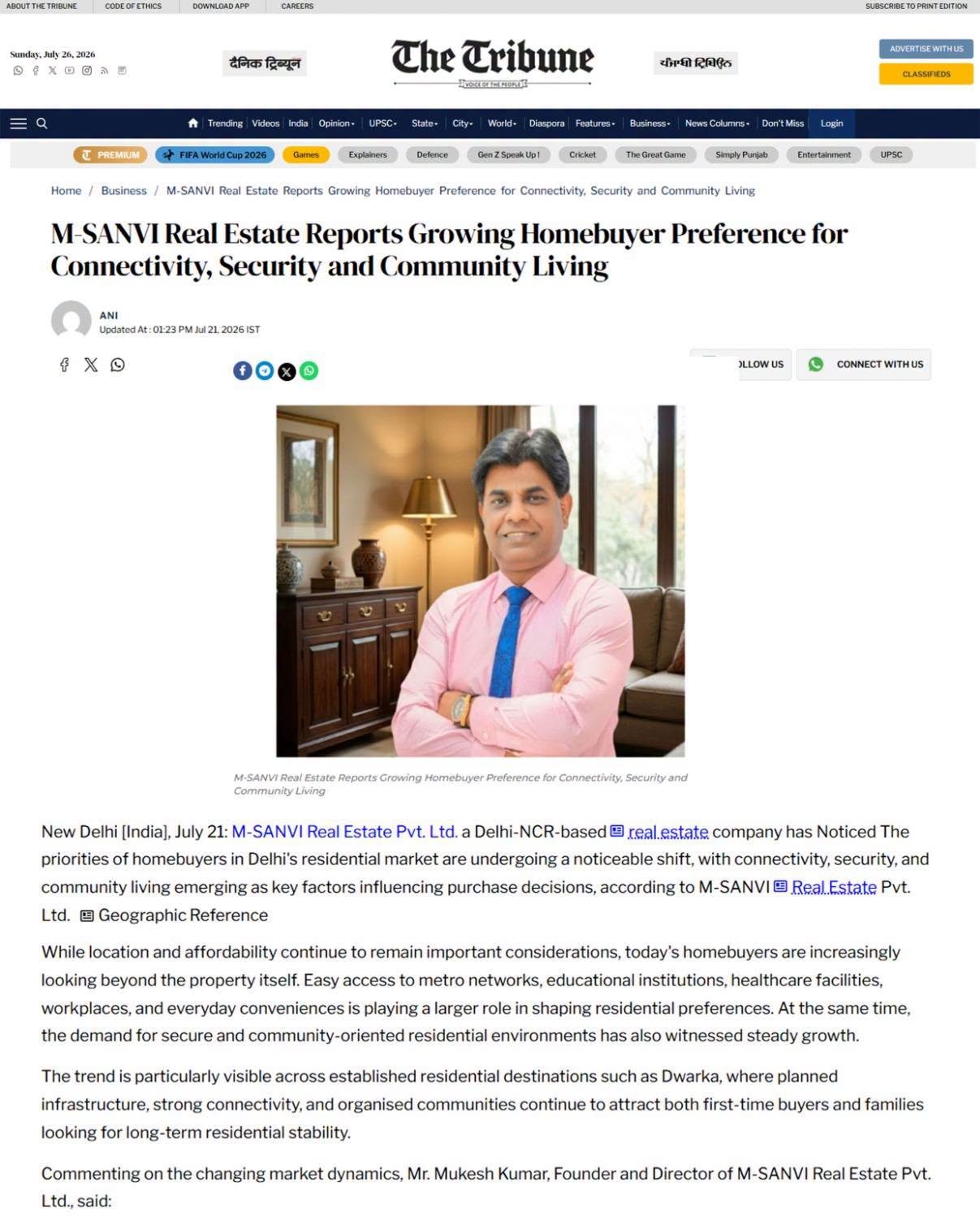 The Tribune, M-Sanvi